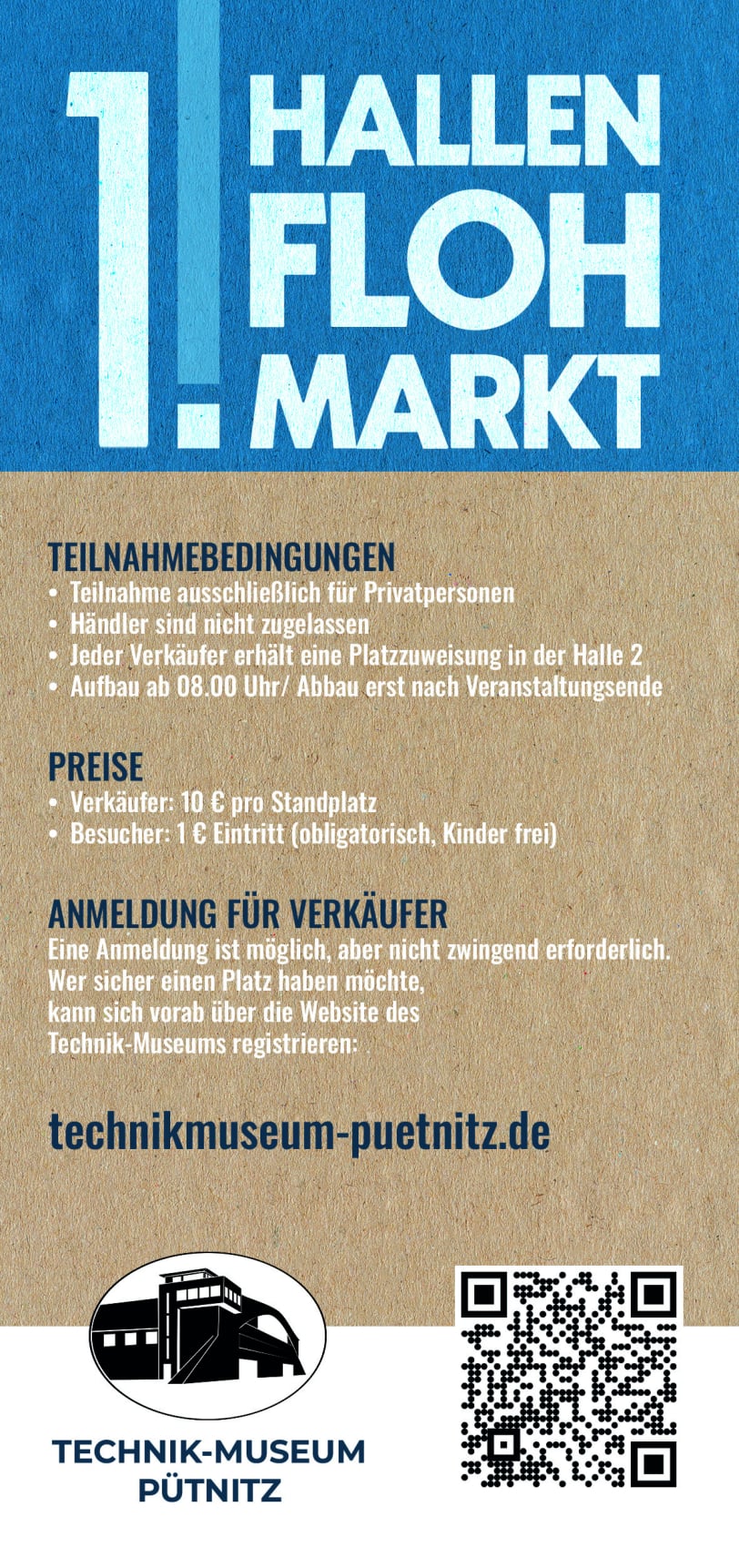 Flyer zum 1. Hallenflohmarkt im Technik-Museum Pütnitz (Rückseite)